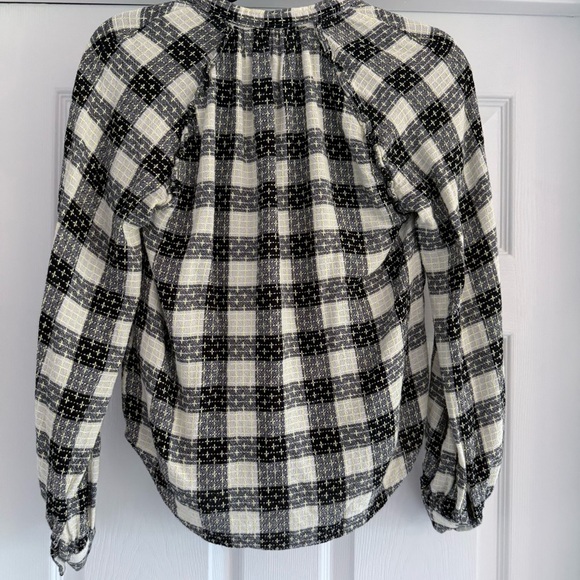 PILCRO Plaid Button Front Blouse Black Cream Lightweight Top Small Anthropologie - Picture 10 of 12